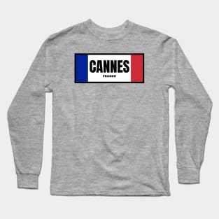 Cannes City in French Flag Long Sleeve T-Shirt